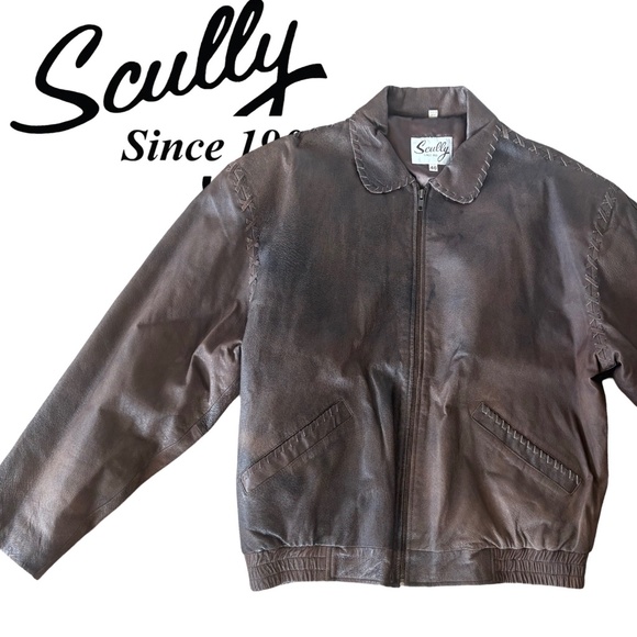 VINTAGE SCULLY BOMBER LEATHER JACKET - W ART ON BACK Size 48 - Picture 4 of 15